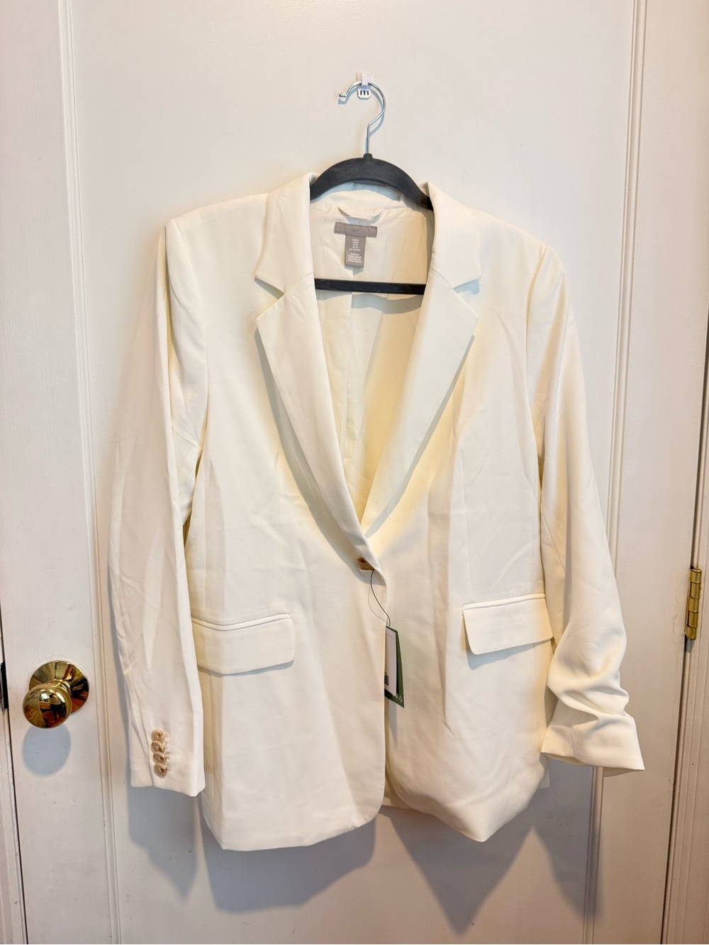 H&M Cream Single-Button Blazer with Notched Lapel